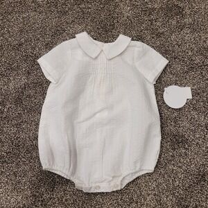 Edgehill Collection White Seersucker Smocked Bubble Romper 3M S34BI115A New